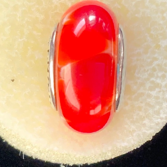 Authentic Pandora Sterling Silver & Red with Orange Murano Glass Charm - EUC! - Picture 3 of 3